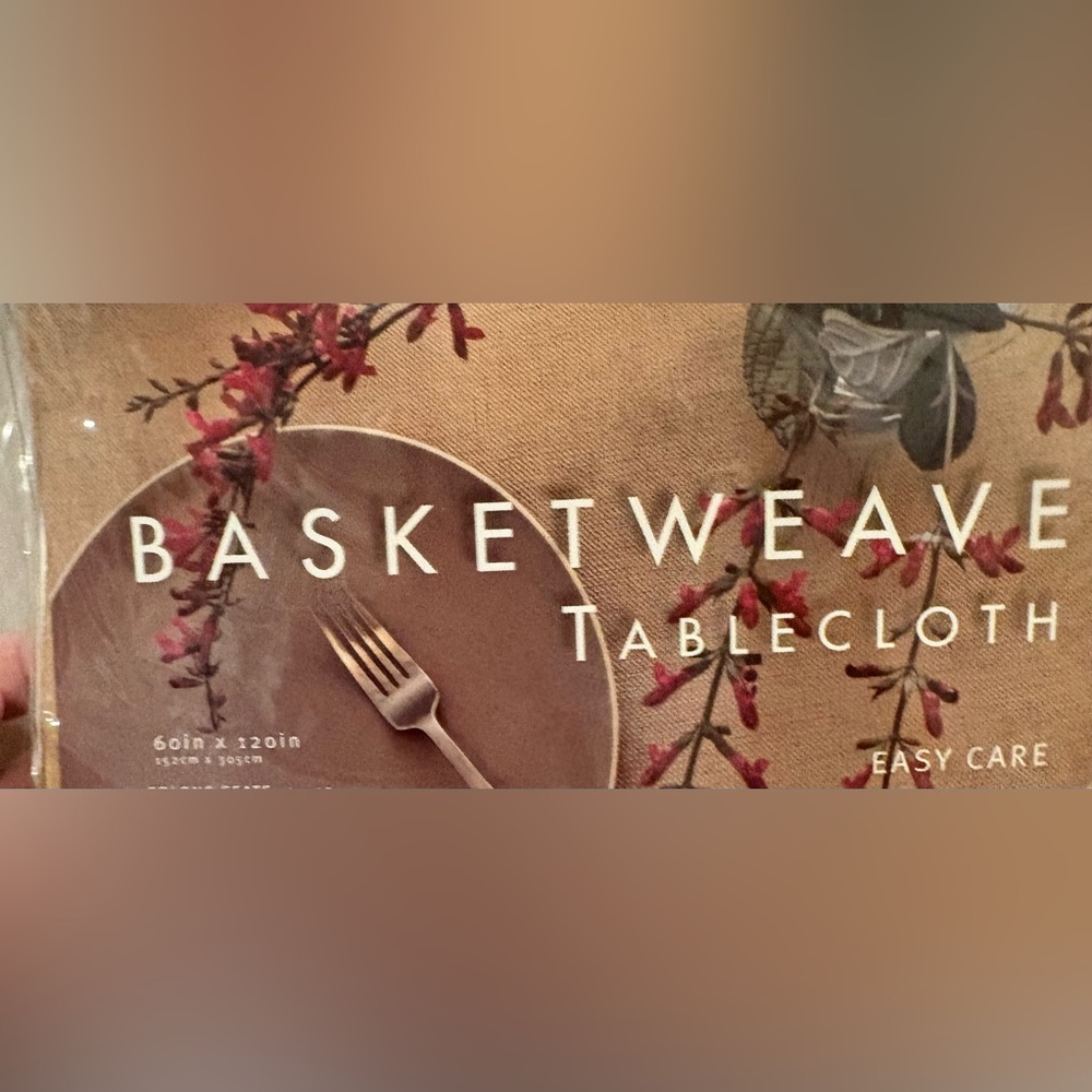 Basketweave 60 in x 120 in Inch Bark Color Classic Rectangular Tablecloth